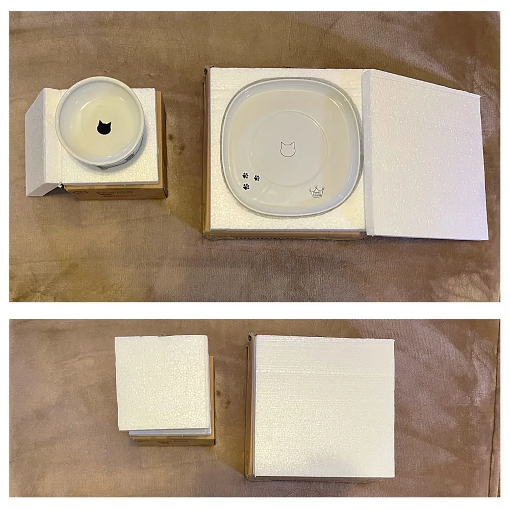 NECOICHI Porcelain Cat Food Bowl and Dining Tray with boxes Raised Bowl